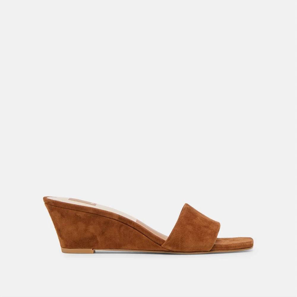 NEW DOLCE VITA women's qaily wide wedge sandal in brown suede